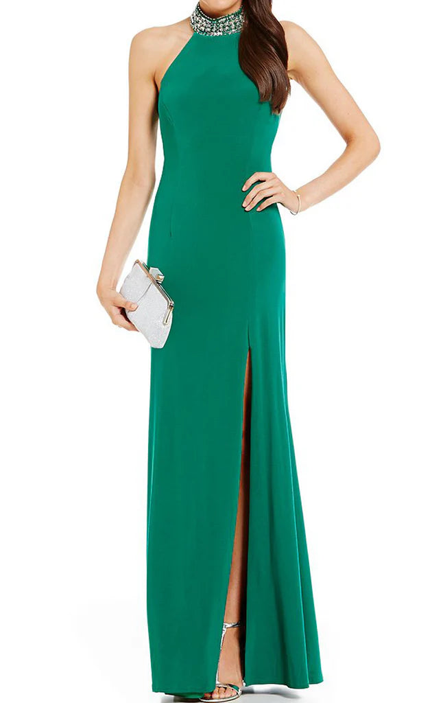 Neckholder-Ballkleid mit hohem Halsausschnitt, formelles Abendkleid aus Jersey